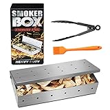 CUSMOR Premium Grill Smoker Box for Wood Chips, Heavy Duty BBQ Stovetop Smoker Box, Thick Stainless Steel Grilling Accessories Won't Warp on Gas Grill or Charcoal Grill, Free Basting Brush & Food Tong
