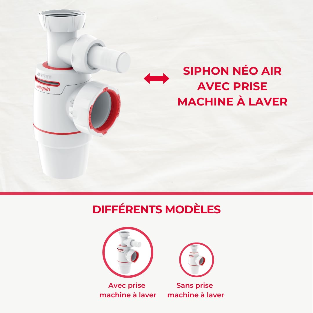 Wirquin Siphon évier Néo Air blanc Ø40 anti-vide intégré réglable compact