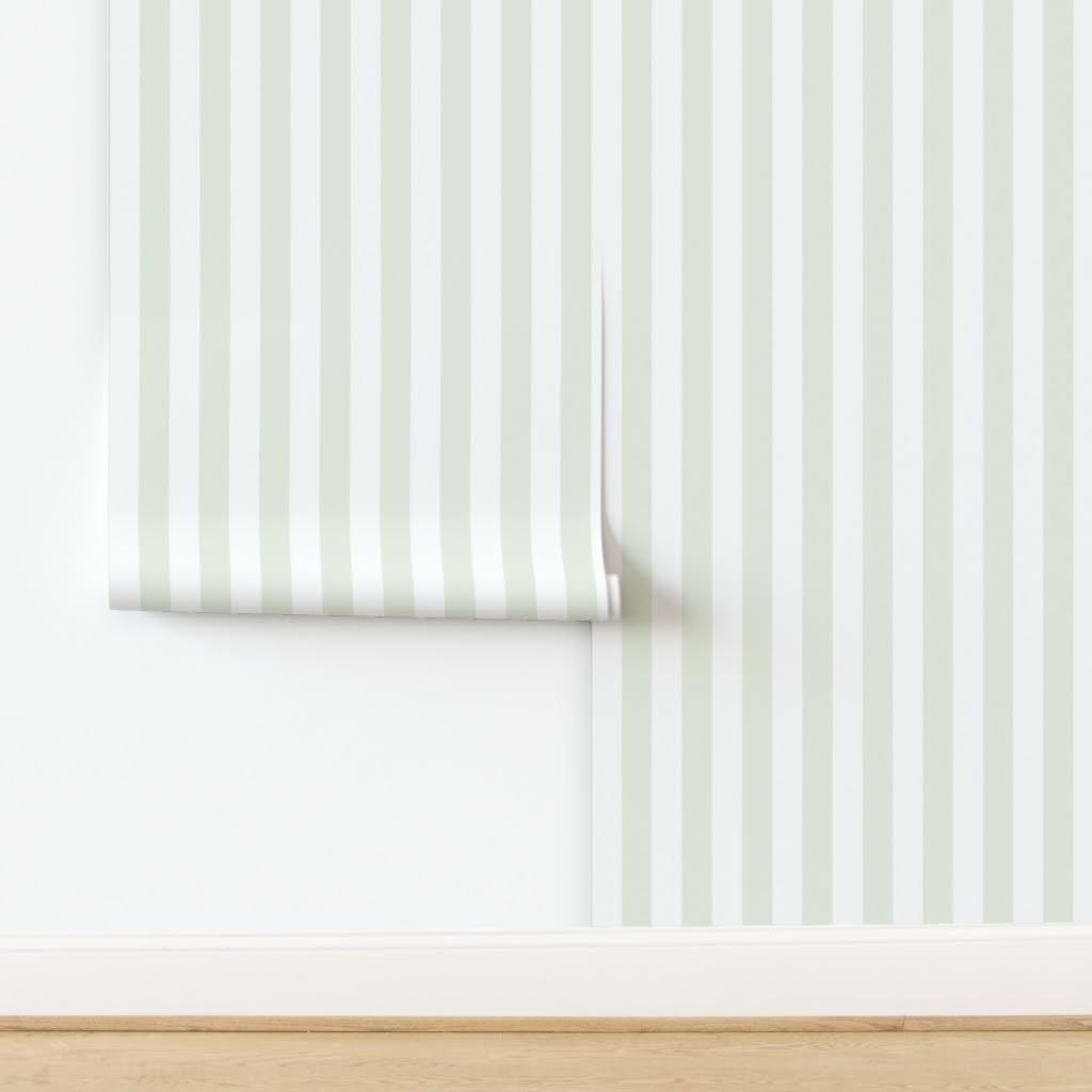 Spoonflower Peel & Stick Wallpaper Swatch - Colossal Stripe Faded Vertical Green Stripes Summer Wedding Cottage Custom Removable Wallpaper