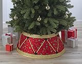 New Traditions Christmas Tree Collar – Red & Green Drum Design – 26" Diameter Fabric Stand Band for Artificial & Natural Trees – Tree Skirt Alternative, Collapsible