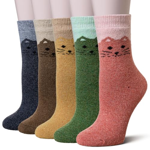 Image of Velice Wool Socks for Women Merino Wool Boot Hiking Thick Thermal Warm Winter Crew Cushion Cozy Work Socks 5 Pairs