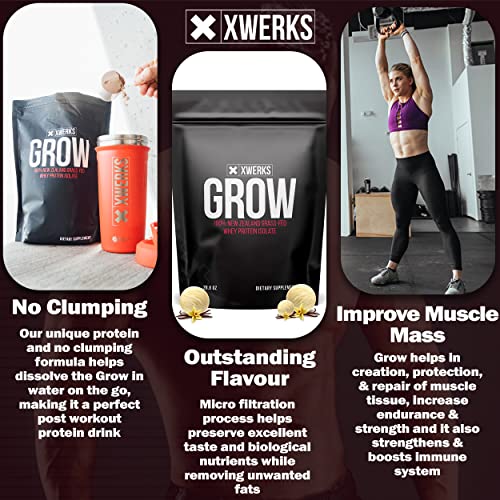 Xwerks Grow: Whey Protein Isolate Powder - Keto-Friendly - Soy & Gluten-Free - Nutrition Muscle Shake - 25G - 30 Servings For Optimum Strength Fitness - Easy-Digesting - Grass-Fed - Vanilla Flavor #TOP4