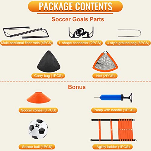 Hepflanze Kids Soccer Goal For Backyard 2 Set Toddler Soccer Nets 4' X 3' Portable Pop Up Soccer Training Equipment For Youth Games Outdoor Sports Play With Soccer Ball, Agility Ladder And Cones #TOP1
