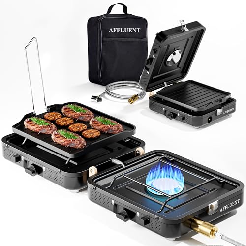 Comparison: Best Stove Burgers 11 AFFLUENT 2 Burner Propane Camping Stove with Grill and Storage Bag- A Must - Have Camp Stove Propane! Foldable, Featuring Two Adjustable Burners Ideal Portable Camping Stove for Camping & BBQ(Black)