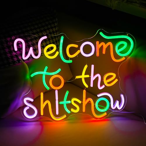 Image of Welcome To The Show Neon Sign USB Powered Individual Fashion Decor Neon Sign Dimmable Multicolored Neon Light for Wall Decor Led Light Up Letters Sign for Vogue Occasion Home Bar Art Wall Decor(16.5*12.6 In)