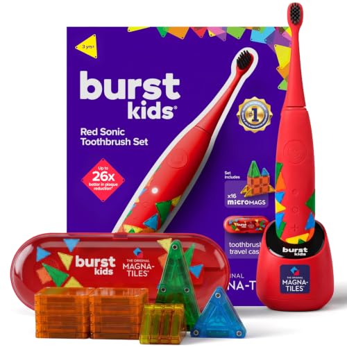 MAGNA-TILES x Burst Kids Electric Toothbrush Set in red