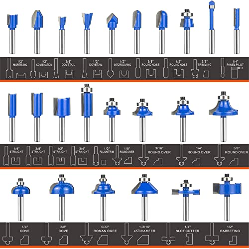 Router Bits Set 1/4 Inch Shank - Baidets 24 Pieces 1/4" Router Bits Tungsten Carbide Wood Router Bits, Woodwork Tools, For Professional And Beginners Carpenter #TOP1