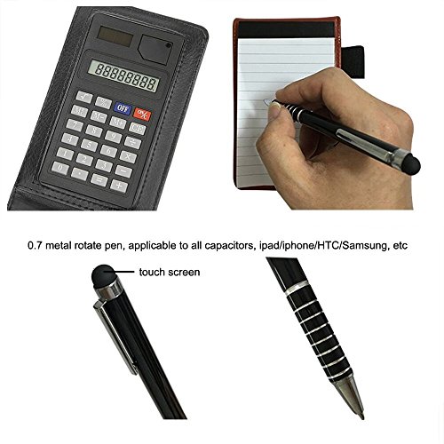 Small Pocket Pu Leather Business Notebook Cover Jotter Multifunction A7 Mini Notepad,30 Pages Note Paper, 0.7 Metal Rotating Pen,And Pen Holder #TOP3