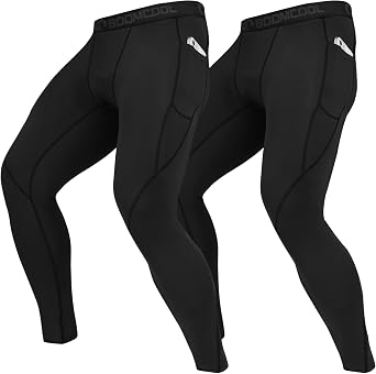 BOOMCOOL Mens Compression Pants with Pockets, Mens Running Tights Leggings Workout Dry Baselayer Gym Athletic Yoga Pants