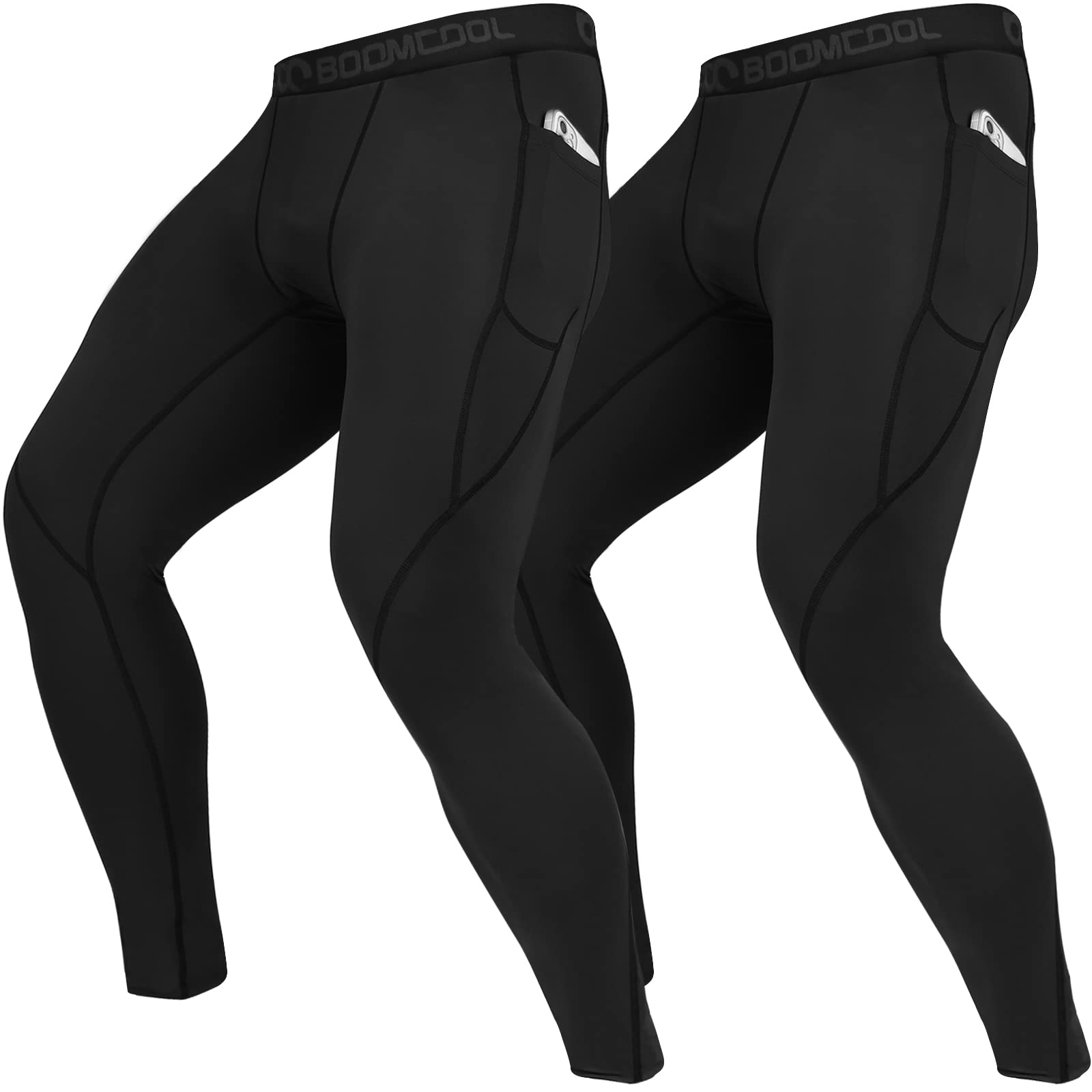 BOOMCOOL Men's Compression Pants with Pockets, Men's Running Tights Leggings Workout Dry Baselayer Gym Athletic Yoga Pants