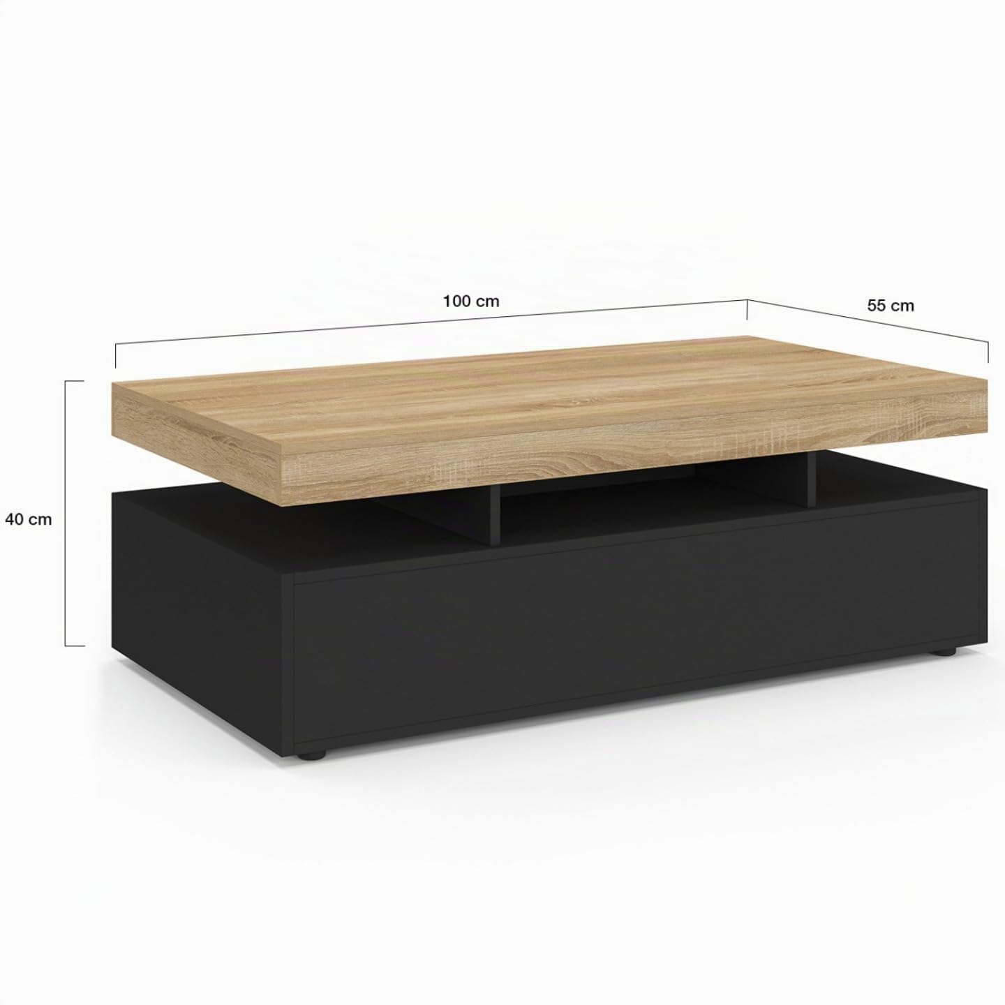 IDMarket - Table Basse Fixe Elsa avec 2 tiroirs Noir et Bois