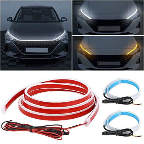 70 Inches Car Led Hood Lights With 2 Pcs 11.8 Inches Led Headlight Strip Lights, Led Lights For Car Exterior 12V Universal Daytime Running Lights For Cars, Suvs, Trucks (White) #TOP26