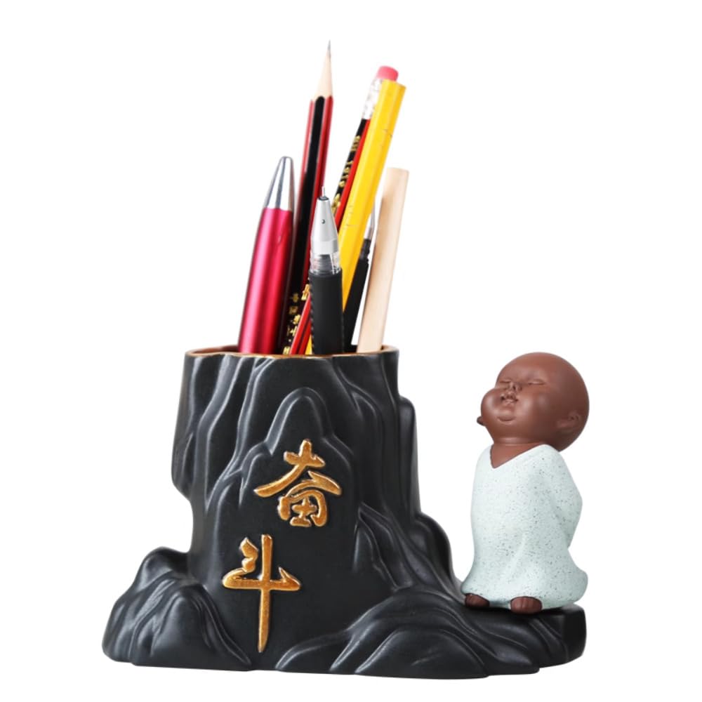 Pot à crayons céramique rétro pour une décoration de bureau zen