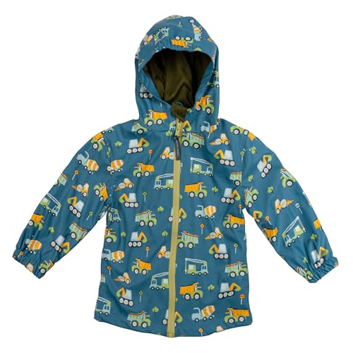 Stephen Joseph, Boys Girls Hooded Raincoat, Cotton Lined Lightweight Rain Jacket, Blue Construction