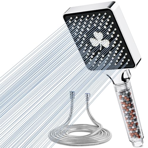 Magichome Alcachofa de Ducha de Filtro con Manguera 1.5M, Cuadrado Cabezal de Ducha de Alta Presión con 6 Modos, Ducha de Mano Grande y Potente para Eliminar Cloro Residual