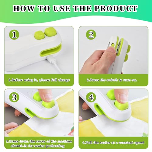Miniatura 3 de Sellador De Bolsas, Mini Sellador De Bolsas 2 En 1, Sellador De Bolsas Recargable, Sellador De Bolsas De Mano Con Base Magnética Para Bolsas De Plástico, Bocadillos, Bolsas De Chips, Blanco
