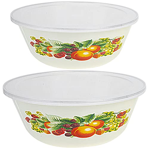 GANAZONO 2 Sets Emaille Mixing Bowl Emailware Schüssel Emaille Nisting Bowls Noodle Bowl Stapelbare Schalen Popcorn- Servierschale mit Deckel für Suppe Nudel Ramen 18 cm+ 20 cm Cover