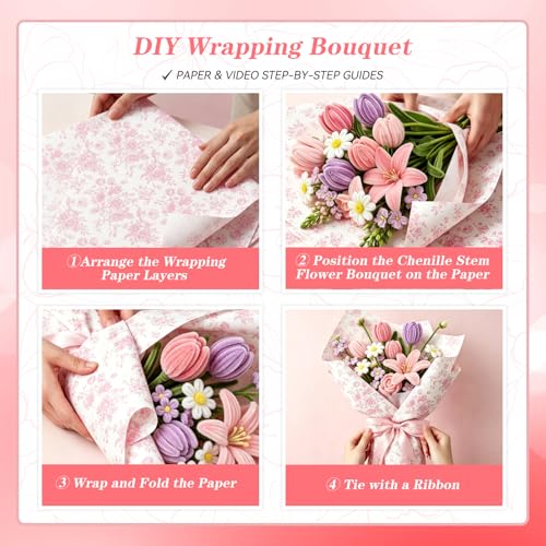 Pipe Cleaner Flower Bouquet Kit, 650Pcs 7 Colors Pink Tulip Set - image 8