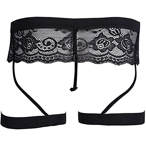 Taikmd Men's Sissy Panties Lace Floral G String Thong T-Back Garter Pants Underwear (Black, X-Large) #TOP2