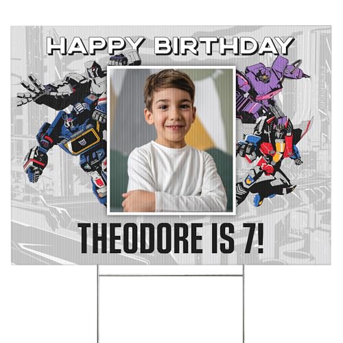 Let’s Make Memories Personalized Birthday Yard Sign - 18"x24" Custom Sign with Metal Stake - Birthday Party Decorations - Add Photo/Message - 1-Sided - TRANSFORMERS Ultimate Battle - Decepticons