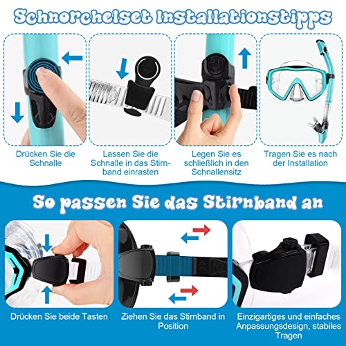 Foto von MILFECH Schnorchelset Erwachsene, Schnorcheln Set mit Taucherbrille und Trocken Schnorchel,Anti-Fog Anti-Leck Schnorchelmaske aus Gehärtetem Glas,für Tauchen Schnorcheln Schwimmen,Dry Schnorchel(Grün)