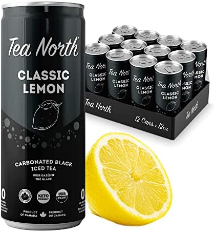 Tea North Keto Carbonated Iced Tea - No Sugar, Sweeteners, or Calories - Natural Clean Energy Drink - Gluten-Free, Paleo & Diabetic-Friendly - Healthy, Organic & Refreshing Sparkling Beverage - 12 oz (Pack of 12) - Classic Lemon