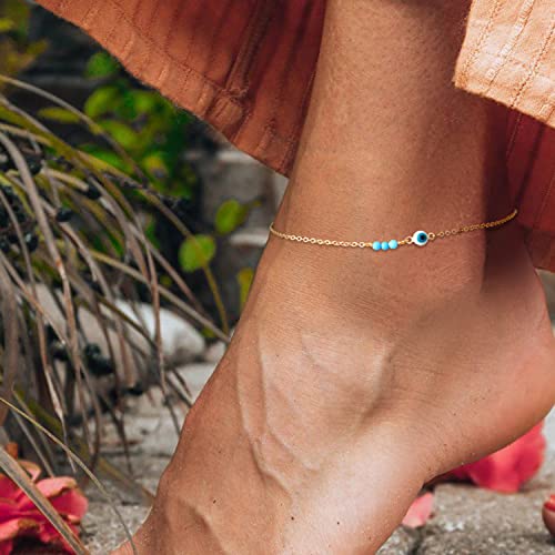Dainty Gold Evil Eye Ankle Bracelet For Women 14K Gold Filled Simple Turquoise Evil Eye Anklet Minimalist Boho Beach Anklets Lucky Protection Jewelry Birthday Gifts For Women Girls #TOP2