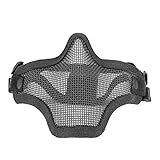CHEOTIME Foldable Airsoft Mesh Mask,Steel Mesh Cool Half Face Guard, Comfortable Adjustable Tactical Lower Face Protective Mask with Ear Cover Protection (Black)