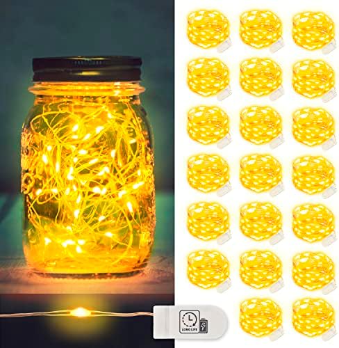 MUMUXI LED Fairy Lights Battery Operated String Lights [20 Pack], 3.3ft 20 Mini Fairy Lights Battery Powered Party Wedding Centerpiece Decorations Crafts Mason Jar Lights Firefly Lights, Warm White