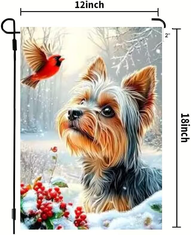 Winter Yorkie Dog Garden Flag 12x18 Double Sided, Small Burlap Seasonal Snow Garden Flag Winter Christmas Outdoor Yard Decorations Porch Lawn Flags for Outside - Image 5