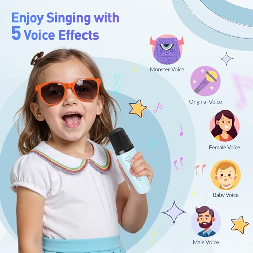 Image of Karaoke Machine, Portable Bluetooth Speaker with 2 Wireless Microphones for Kids, Karaoke Toys Gifts Toys for Girls Boys Family Home Party (Blue)