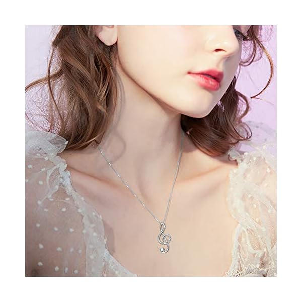 DAOCHONG 925 Sterling Silver CZ Treble Clef Pendant Musical Note Music Necklace for Women Teen Girls