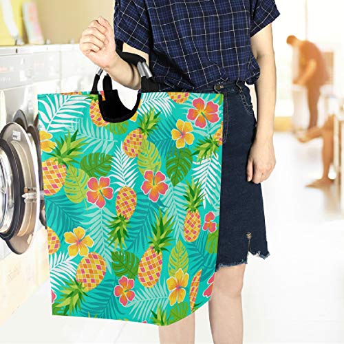 Visesunny Collapsible Laundry Basket Pineapple Hibiscus Tropical Leaf Large Laundry Hamper With Handle Toys And Clothing Organization For Bathroom, Bedroom, Home, Dorm, Travel #TOP5