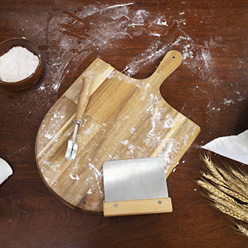 16\" Acacia Wood Pizza Peel, Serving Pan, Cheese and Charcuterie Boards | Pizza Paddle Board with Handle for Baking, Cutting Pizza, Bread, Fruit, Vegetables, Cheese Serving Board