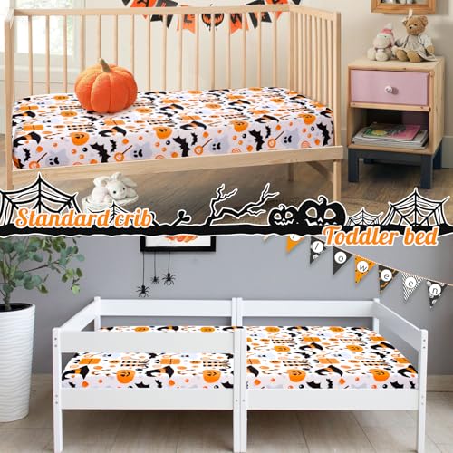 Image of UOMNY Halloween Pumpkin Crib Sheet for Boys Girls Pumpkin Ghost Fitted Crib Sheets for Standard Crib 52 X 28 Inch Toddler Crib Mattresses Sheet
