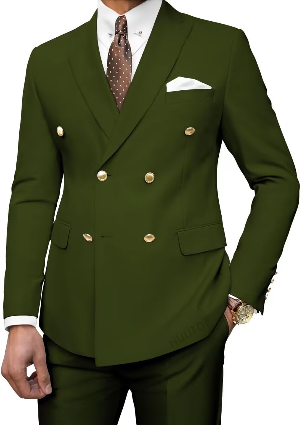 HUUTOE Mens Suits Slim Fit 2 Piece Double Breasted Suit Blue Prom Suits for Men Regular Fit Suit Prom Tuxedo for Men2025