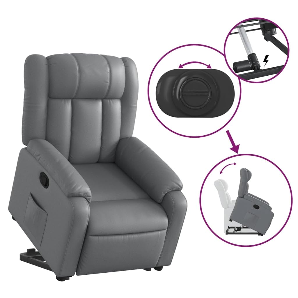 Homgoday Relaxsessel mit Aufstehhilfe Fernsehsessel Verstellbarer Ruhesessel Aufstehsessel Relaxsessel mit Liegefunktion Sessel für Senioren mit Aufstehhilfe TV Sessel Grau Kunstleder