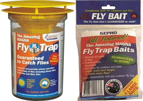 MAGNA Outdoor Jumbo Fly Trap - Australia's Best Value Big Volume Fly Trap with 4 Large Baits - Made in Australia