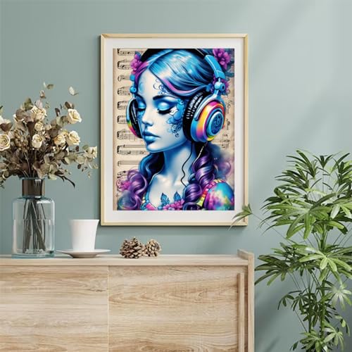 UPABLUNSO Music Art Paintings Diamond Painting Kits, Diamond Art Sheet Music Woman Kit for Adults, Portraits Full Drill Round 5D Diamond Dots for Wall Decor Gift Relaxing 12x16inch by UPABLUNSO - Used condition - US$32.95