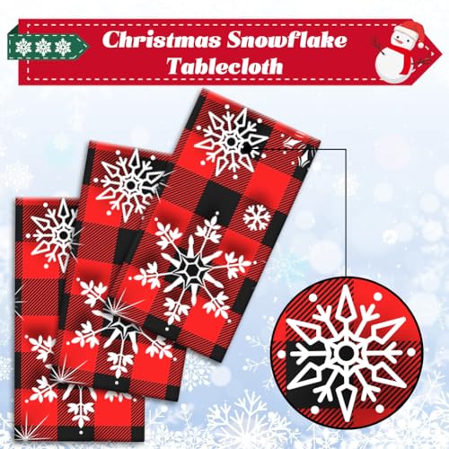 Image of Labeol 3 Pack Christmas Tablecloth, 54 x 108 inch Snowflake Tablecloth for Table Decorations, Disposable Plastic Waterproof Rectangle Table Cover for Christmas Decorations Party Supplies