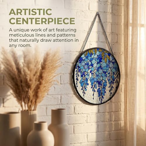 JMENGSSFL Forget Me Not Flower Stained Glass Window Hanging, Blue Forget Me Not Floral Suncatcher Sun Catchers Indoor Window, Botanical Flower Round Glass Wall Art Hanging Decor, 7.9x7.9 inch by JMENGSSFL - Used condition - Image 5