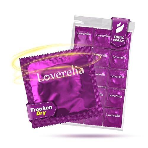 Loverelia Dry Kondome - 50 Stück - trockene unbeschichtete Kondome - ohne Gleitmittel - Naturkautschuk Latex - Vegan - 53 mm Breite - 0,07 mm Wandstärke