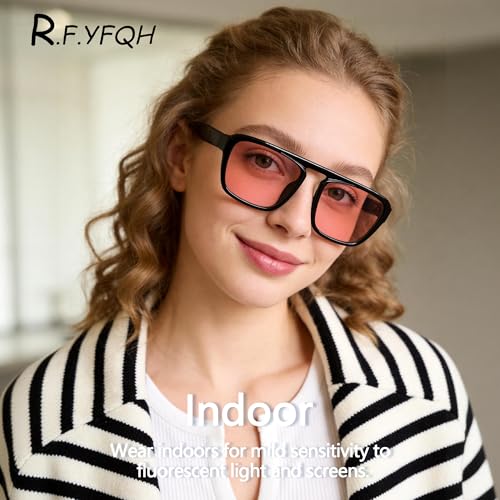 Image of Fluorescent-41 Pink Tinted Blue Light Blocking Glasses for Migraine, Light Sensitivity, Photophobia JF5002