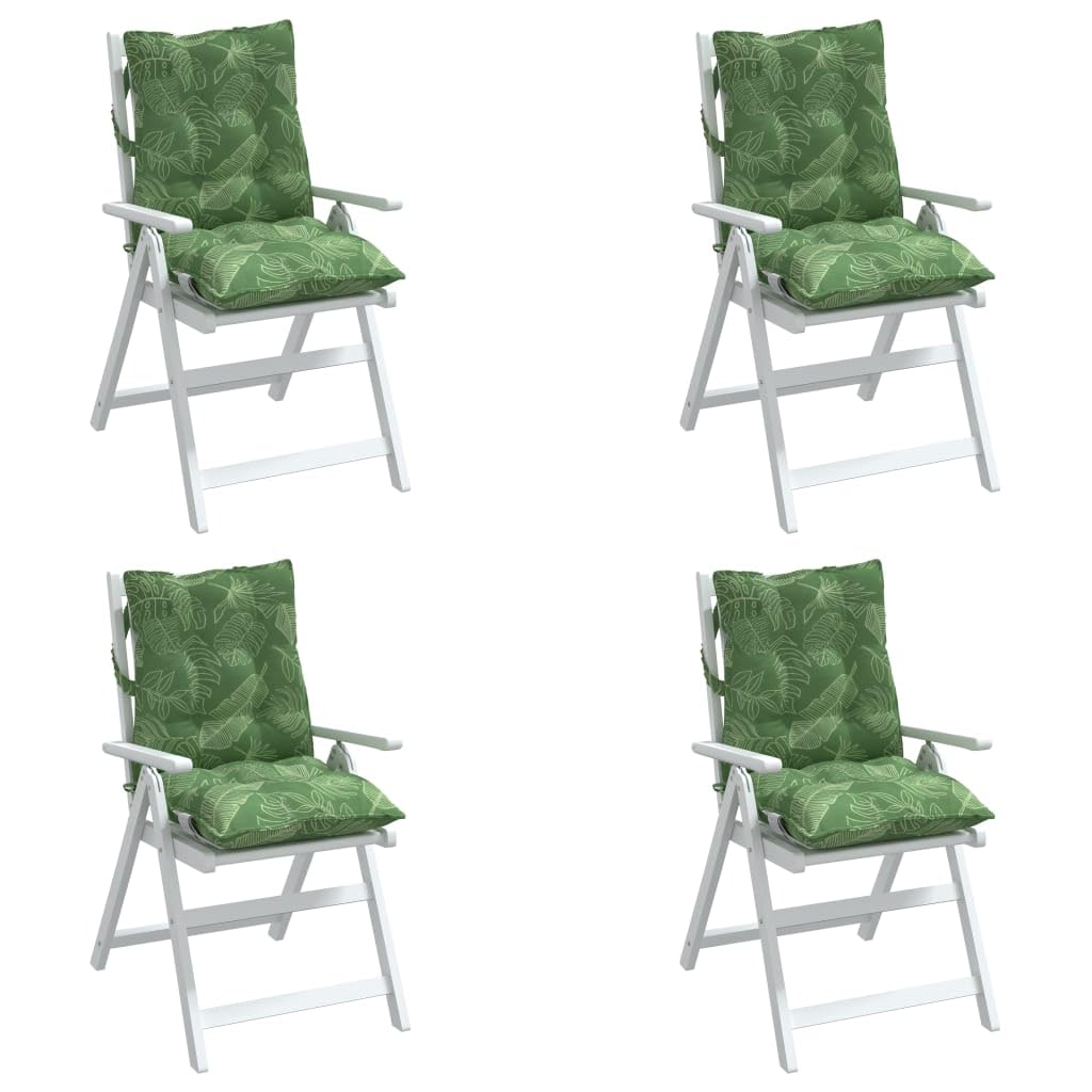 Set di 4 cuscini impermeabili per sedie con motivo a foglie, in tessuto Oxford, con schienale basso, 4 pezzi, per mobili da giardino, morbidi imbottiti con fibre cave in polipropilene