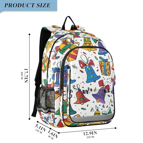 tennis backpack for kids 8-12： adjustable bookbag for men in assorted colors - colorful bells gifts santa Christmas2