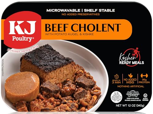 Image of KJ Poultry Kosher Ready Meals - Beef Chulent & Kugel, MRE Meat Meals Ready to Eat, Shabbos Food (1 Pack) Prepared Entree Fully Cooked, Shelf Stable Microwave Dinner Travel, Military, Camping, Survival