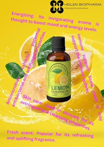 Image of Heilen Biopharm Lemon Essential Oil - 100 mL Per Bottle Pack of 1, For Skin Brightning Face Care & Support Immune System (Citrus limon)