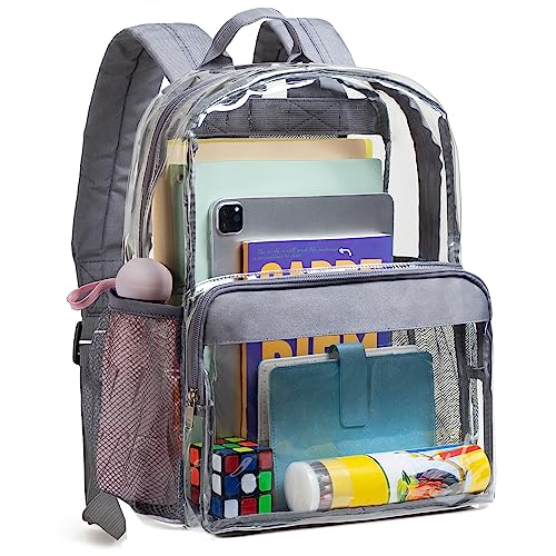 Vorspack Clear Backpack Heavy Duty - PVC Clear Book Bag with Inner Pocket Transparent Backpack for College Workplace Security - Grey