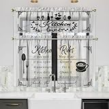 Qeenking Kitchen Rules Curtains Valances and Tiers Set for Windows, Cafe Bathroom Window Curtain Valance 3 Piece Sets,Kitchen Decor for Living Room,54''x 36''