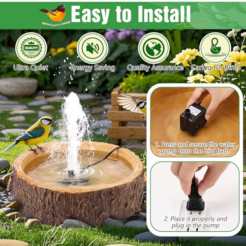 Fonte de banho para pássaros para ambientes externos, tigela de banho para pássaros, desligamento an